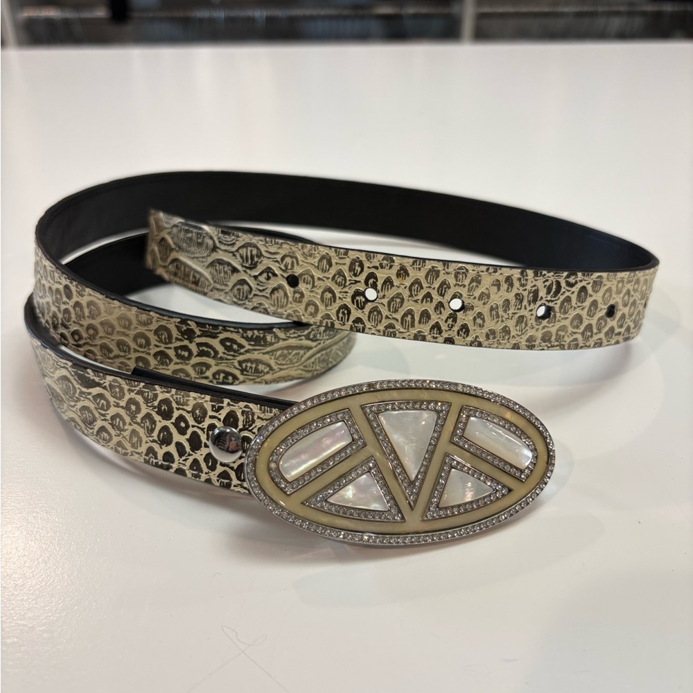 CAbi Embossed Leather ‘Snakeskin’ Belt with Modern Buckle Set With Stones